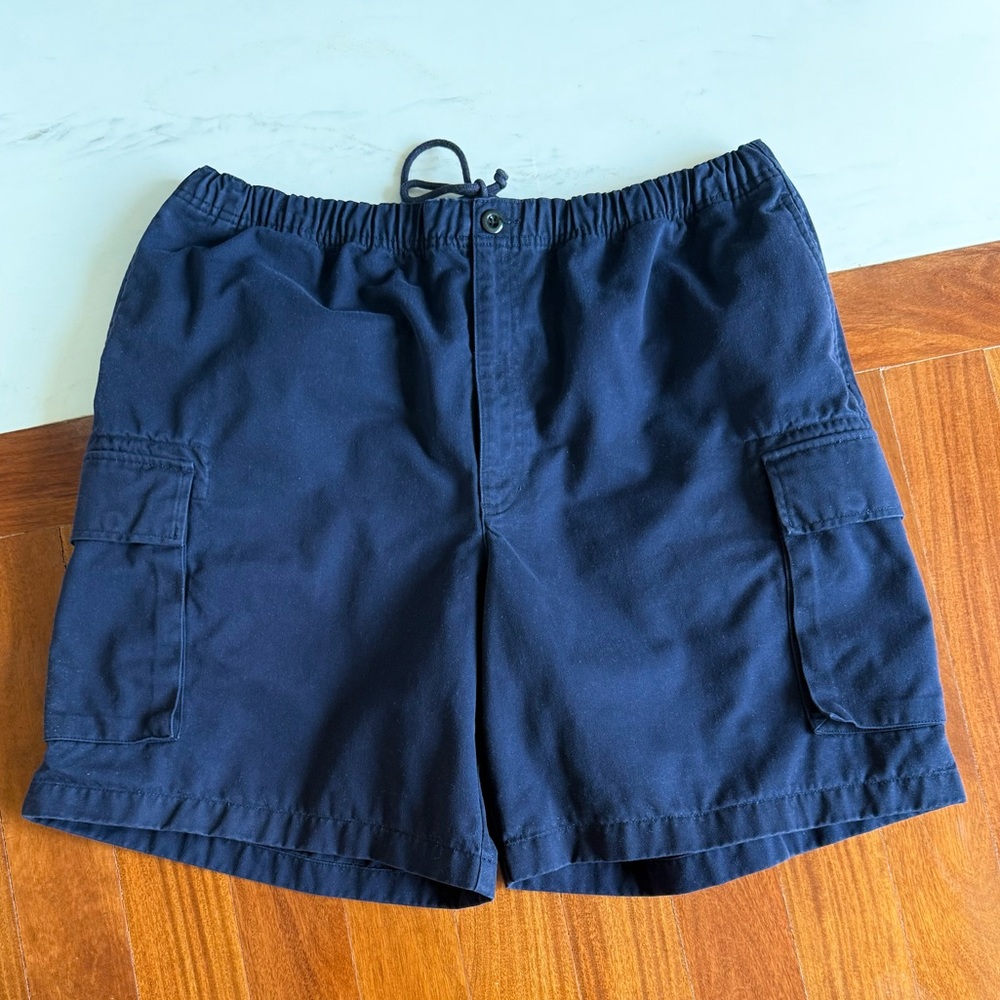 Land's End Cargo Men Shorts Navy with drawstring & Elastic Size XL 40/42 Cotton